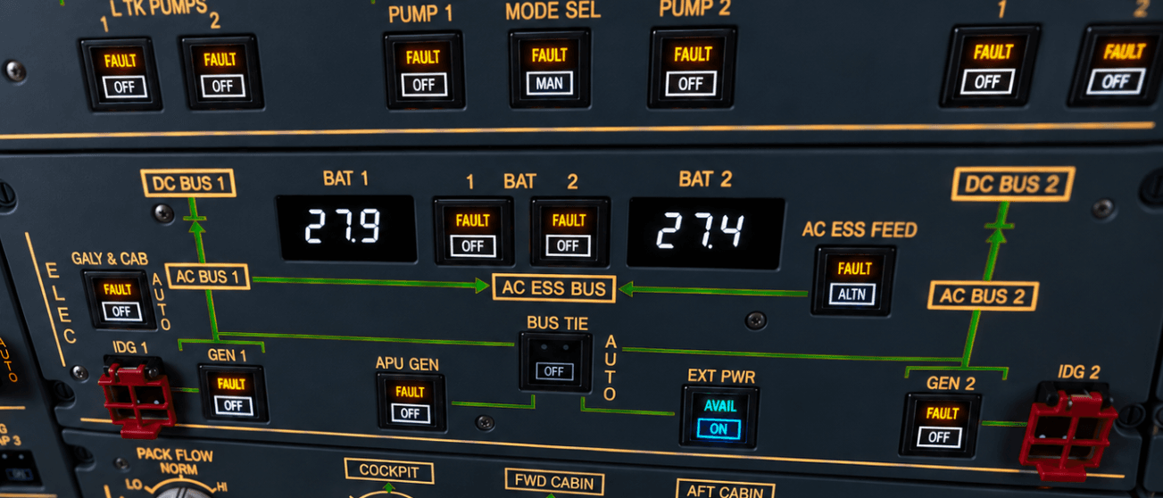 Anti-skid and nose wheel steering switch, backlit panel detail